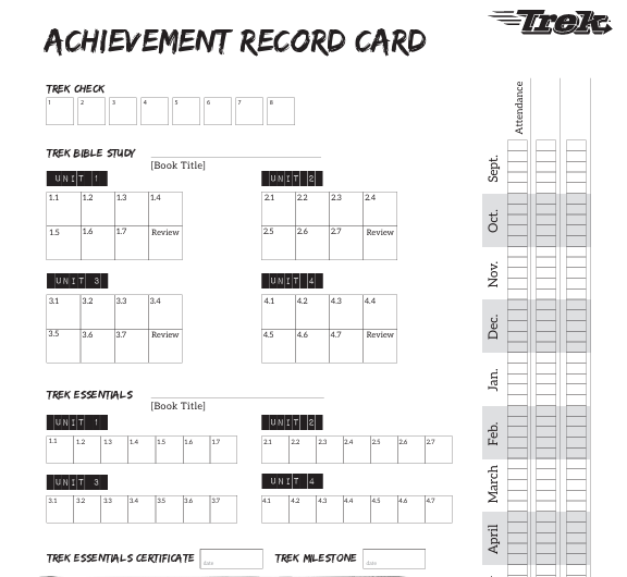 Trek Achievement Card - Awana Clubs